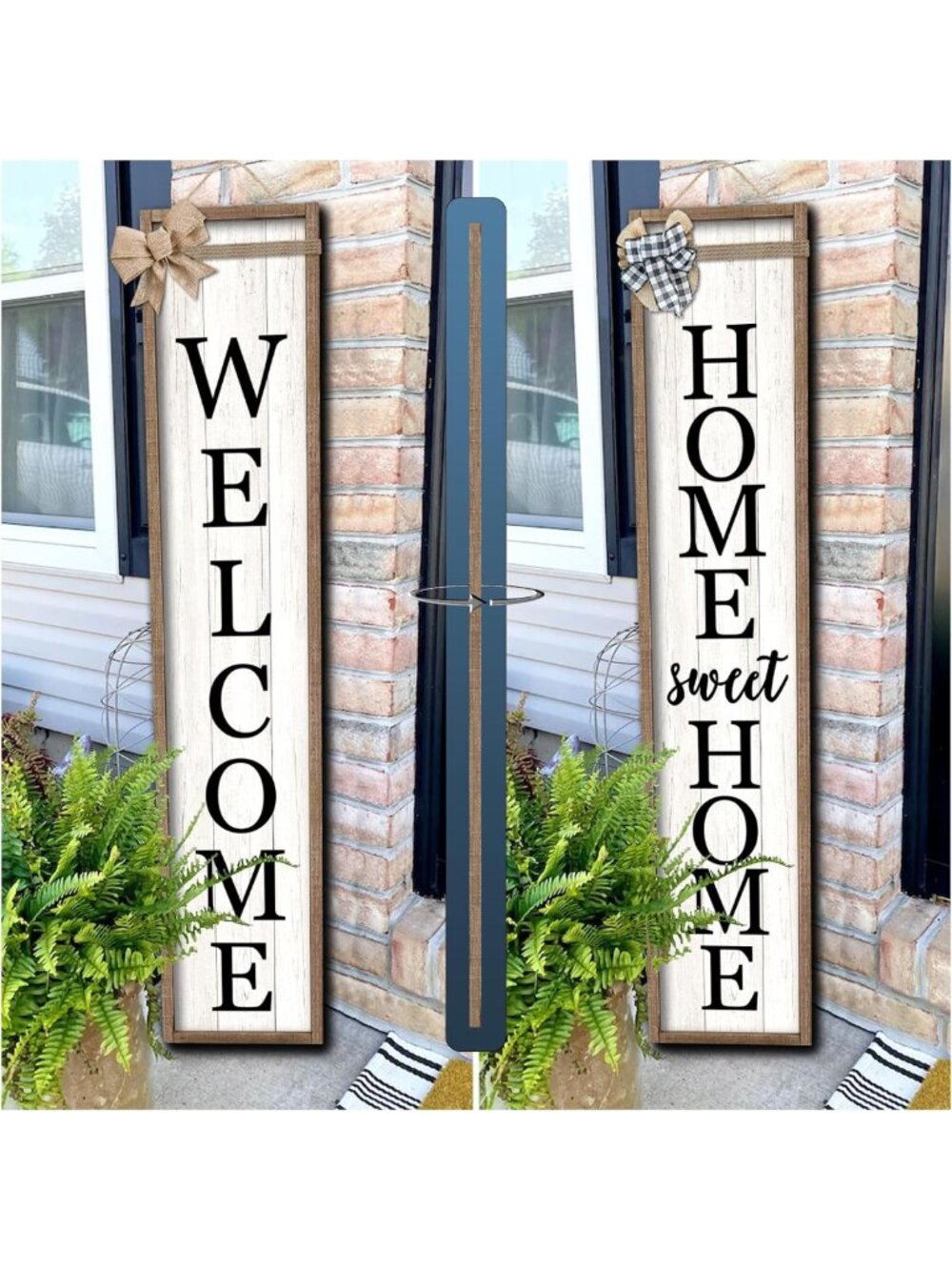Charming 2-Sided Outdoor Welcome Sign for Front Porch - 45"x9" Rustic Wood Decor
